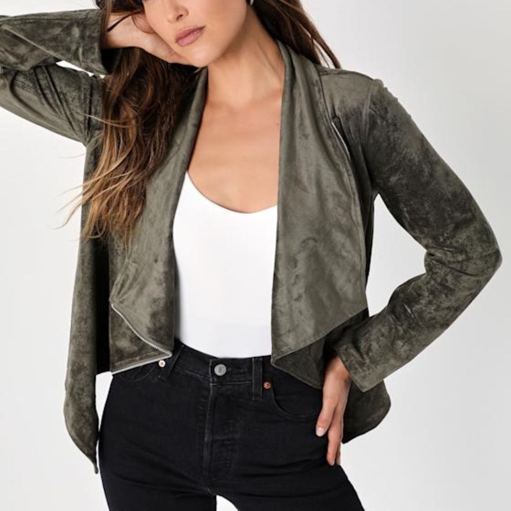 Lulus Wild At Heart Olive Green Vegan Suede Moto Jacket - Size M